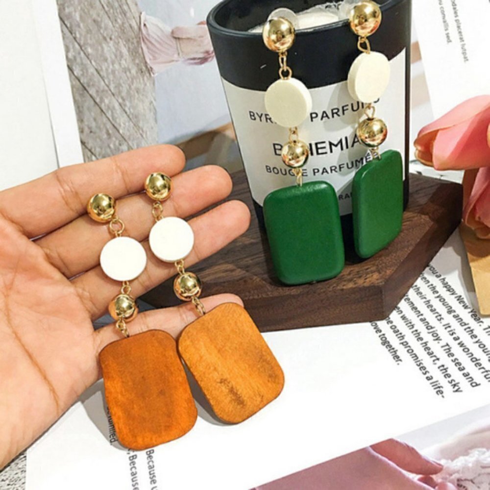 Earrings Round Wood Square jewelry